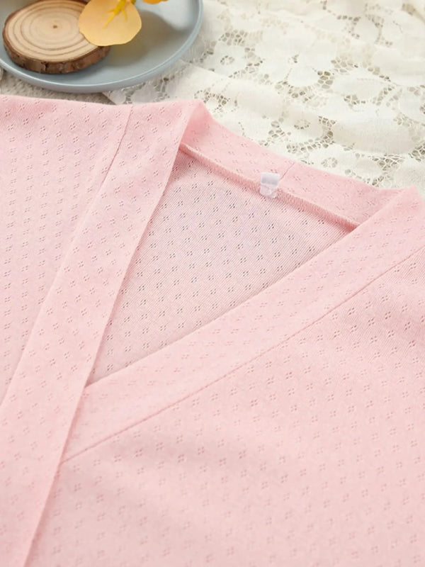 Tie Waist Kimono Sleeve Lounge Nightgown - ShalayeFashion