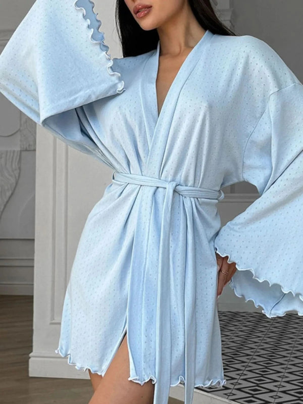 Tie Waist Kimono Sleeve Lounge Nightgown - ShalayeFashion