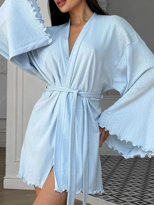 Tie Waist Kimono Sleeve Lounge Nightgown - ShalayeFashion
