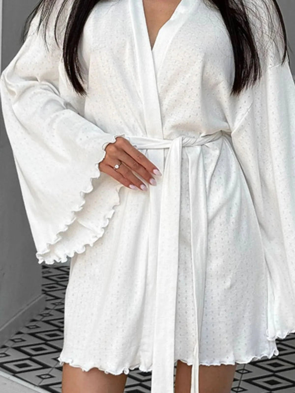 Tie Waist Kimono Sleeve Lounge Nightgown - ShalayeFashion