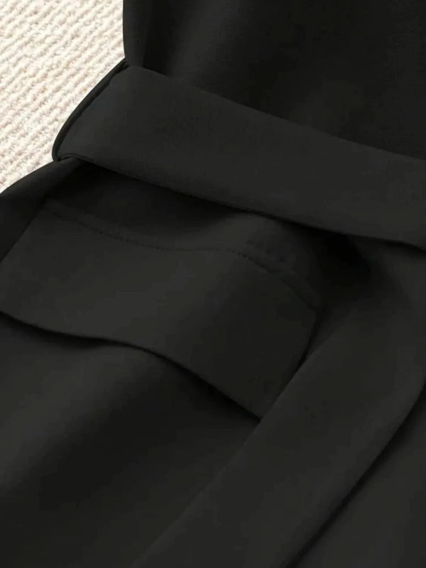 Tie Waist Lapel Collar Sleeveless Blazer - ShalayeFashion