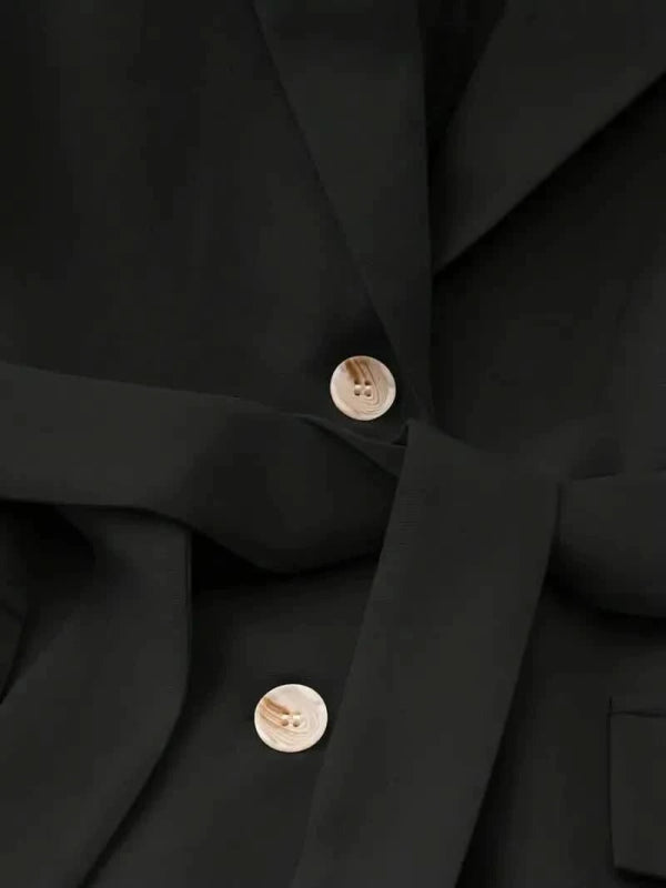 Tie Waist Lapel Collar Sleeveless Blazer - ShalayeFashion