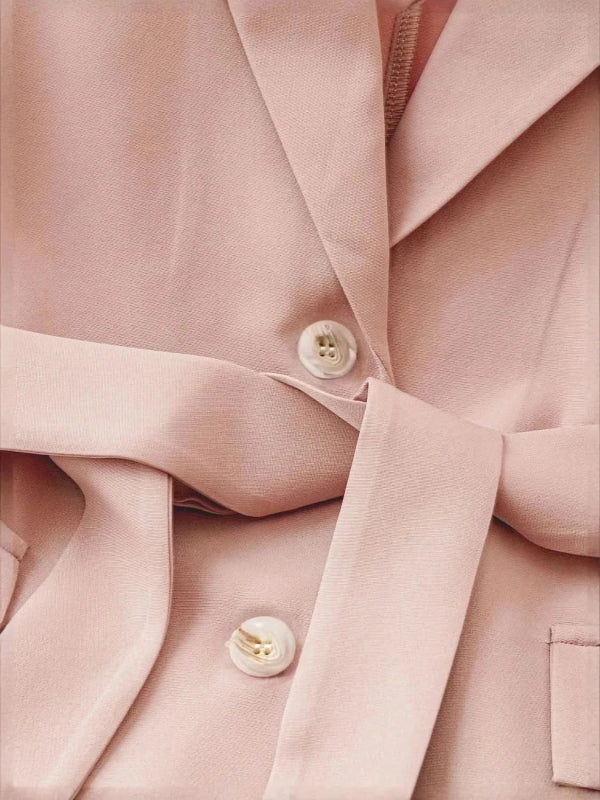 Tie Waist Lapel Collar Sleeveless Blazer - ShalayeFashion