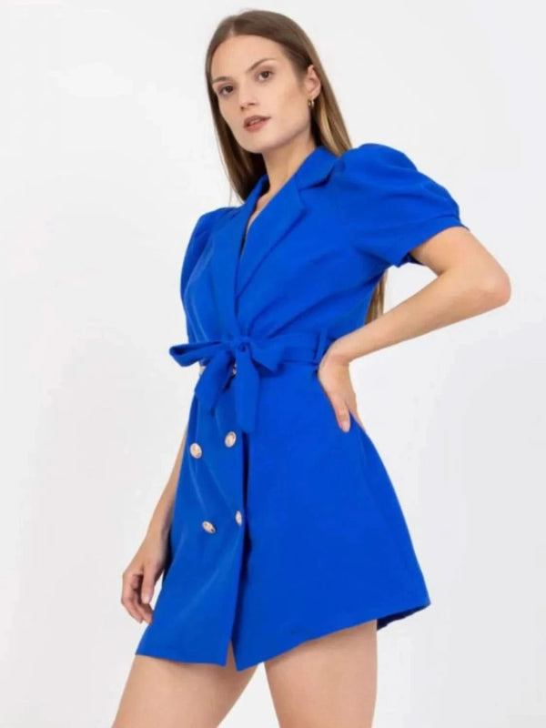 Tie Waist Short Sleeve Blazer Dress - ShalayeFashion