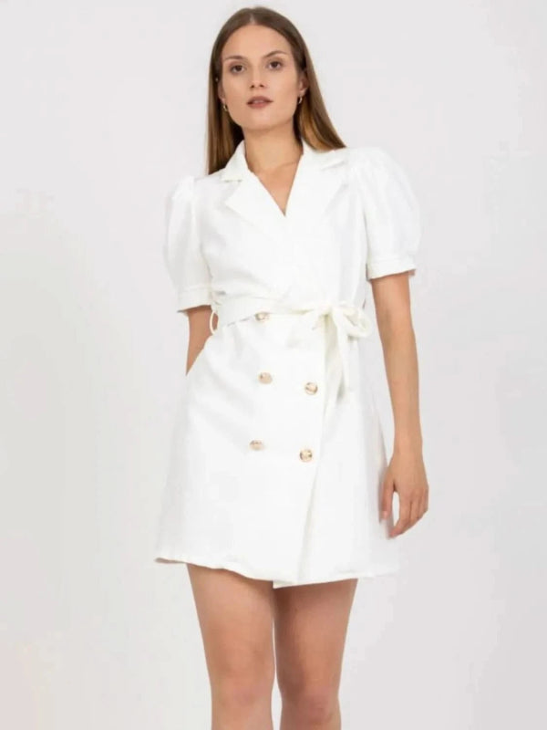 Tie Waist Short Sleeve Blazer Dress - ShalayeFashion