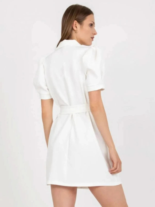 Tie Waist Short Sleeve Blazer Dress - ShalayeFashion