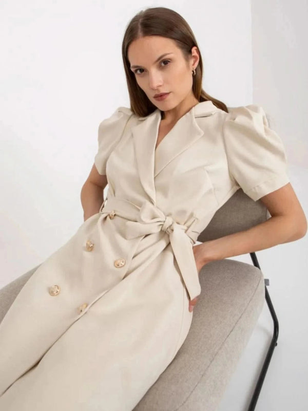 Tie Waist Short Sleeve Blazer Dress - ShalayeFashion