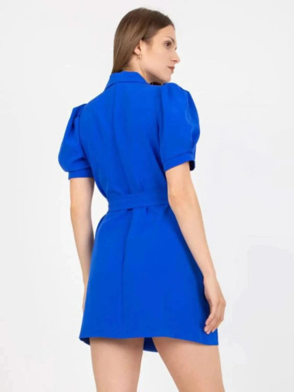 Tie Waist Short Sleeve Blazer Dress - ShalayeFashion