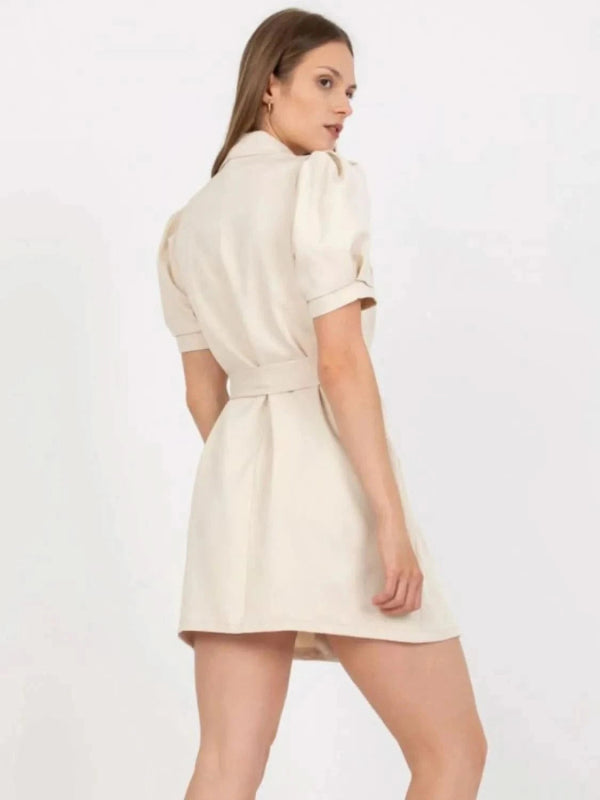 Tie Waist Short Sleeve Blazer Dress - ShalayeFashion