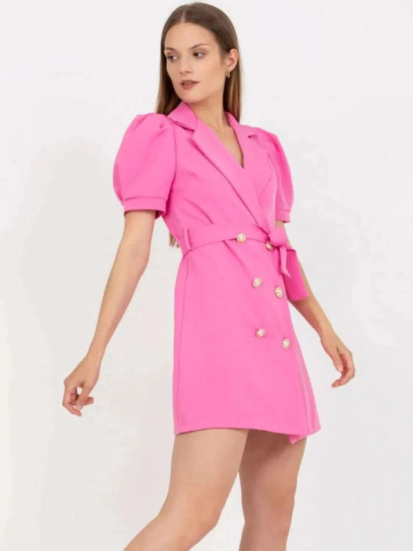 Tie Waist Short Sleeve Blazer Dress - ShalayeFashion