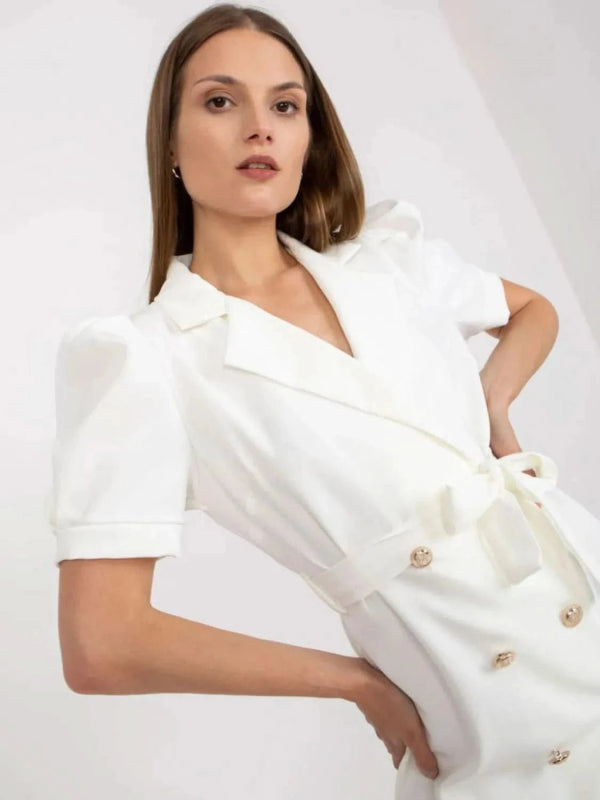 Tie Waist Short Sleeve Blazer Dress - ShalayeFashion