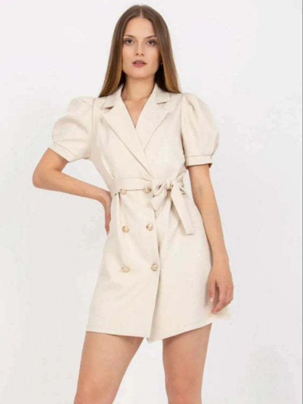 Tie Waist Short Sleeve Blazer Dress - ShalayeFashion