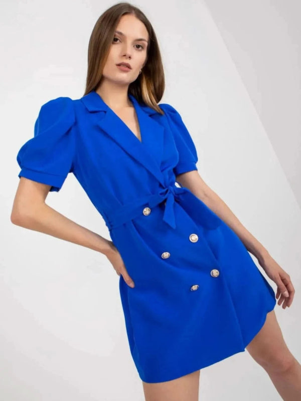 Tie Waist Short Sleeve Blazer Dress - ShalayeFashion