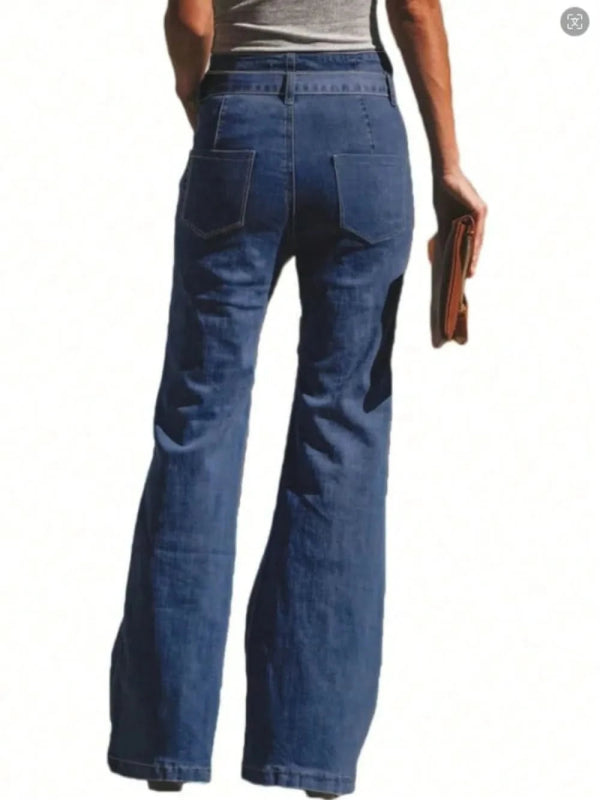 Tied Flare Jeans with Pockets - ShalayeFashion