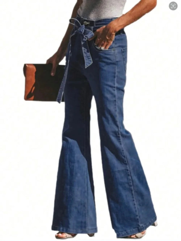 Tied Flare Jeans with Pockets - ShalayeFashion