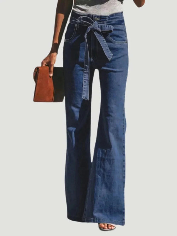 Tied Flare Jeans with Pockets - ShalayeFashion