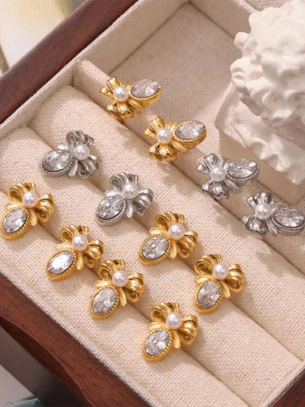 Titanium Steel Bow Stud Earrings - ShalayeFashion