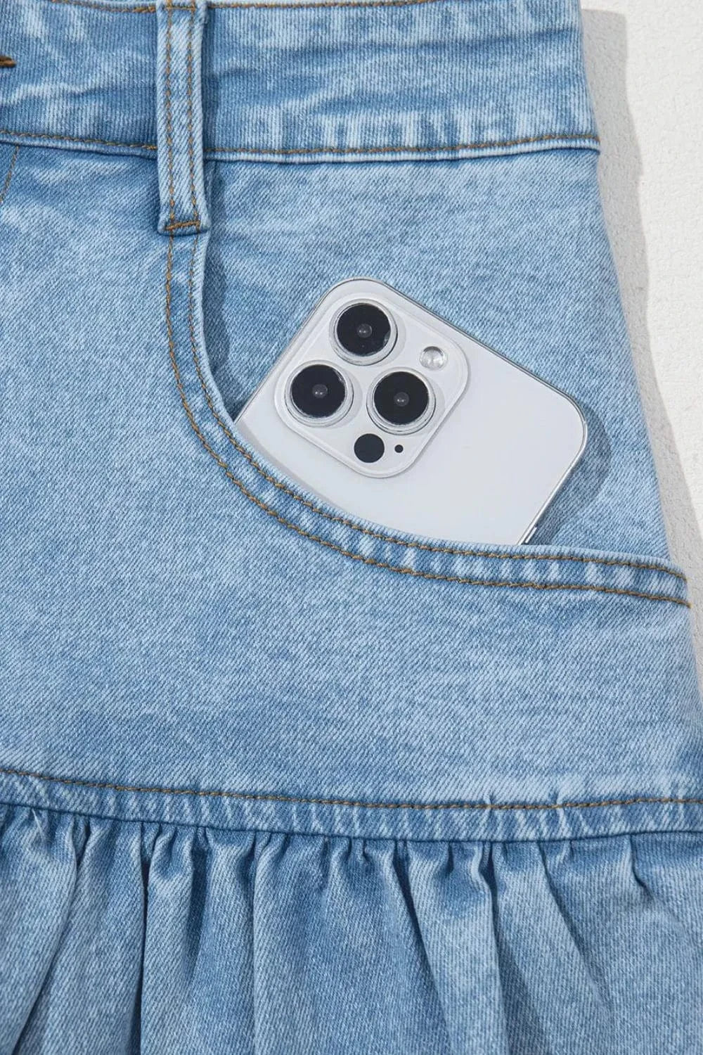 Trendy Bubble Hem Denim Mini Skirt - ShalayeFashion