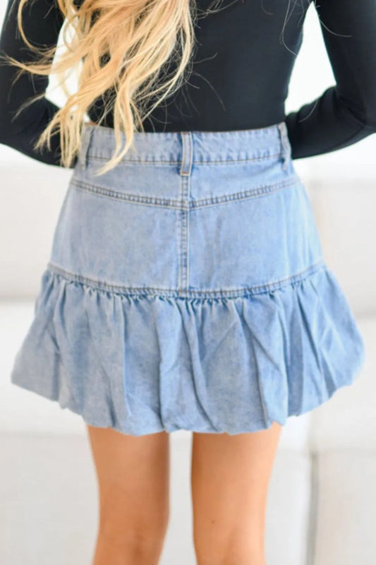 Trendy Bubble Hem Denim Mini Skirt - ShalayeFashion