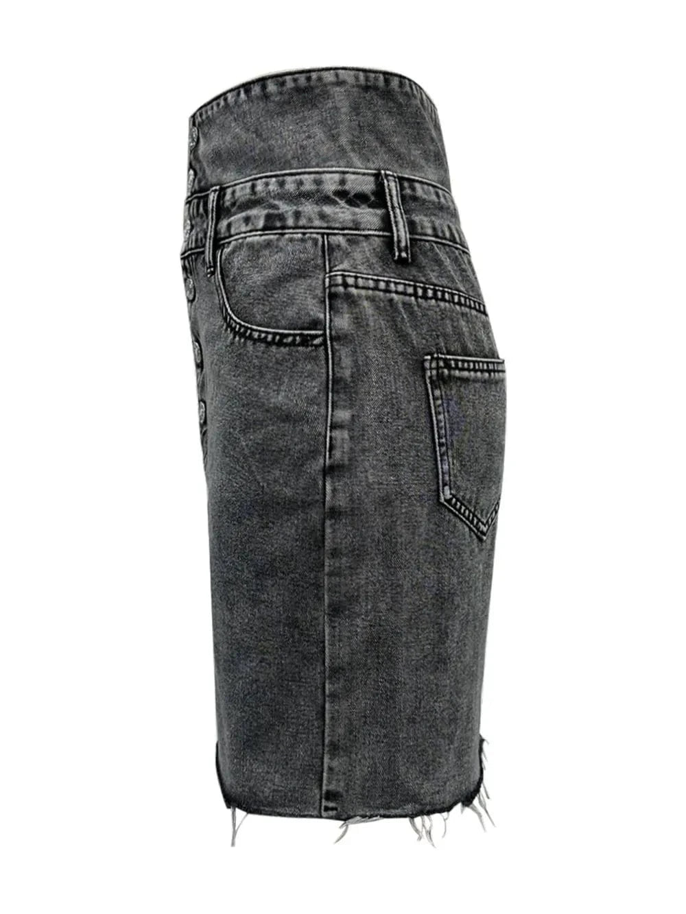 Trendy High Waist Raw Hem Jean Skirt - ShalayeFashion