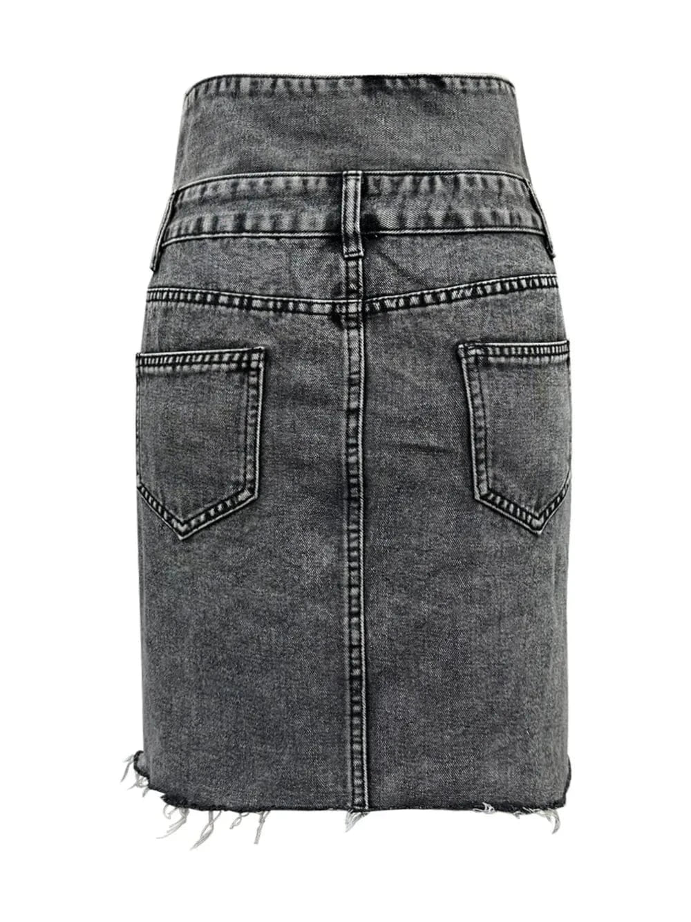 Trendy High Waist Raw Hem Jean Skirt - ShalayeFashion