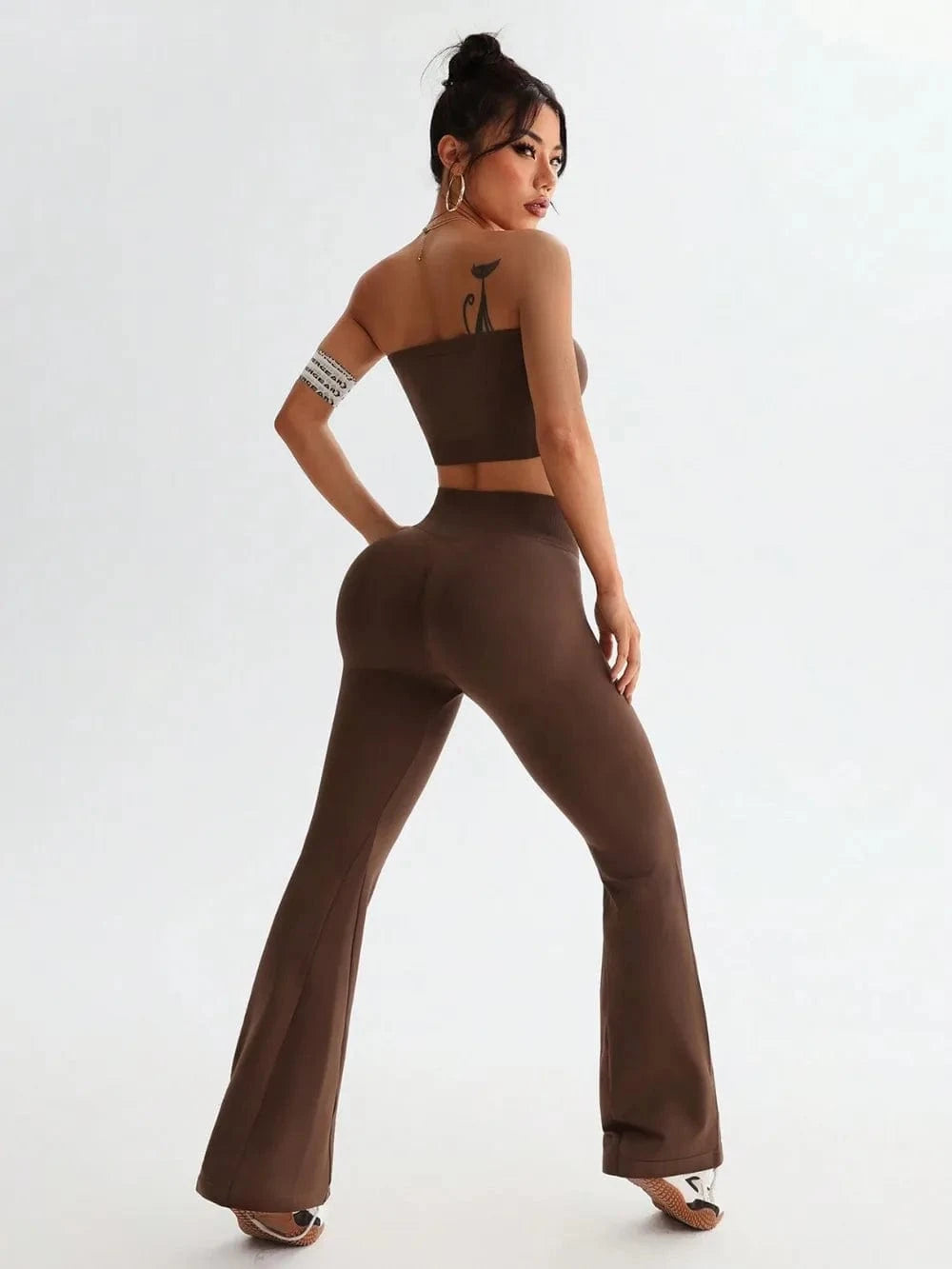 Tube Top and High Waist Flare Pants Active Set - ShalayeFashion