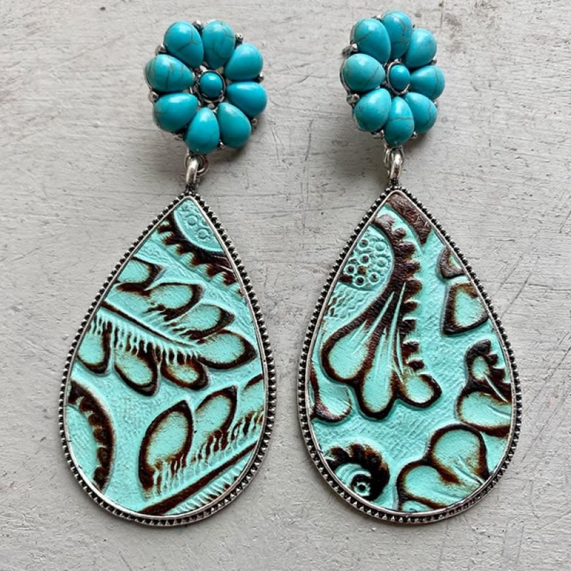 Turquoise Flower Teardrop Earrings - ShalayeFashion
