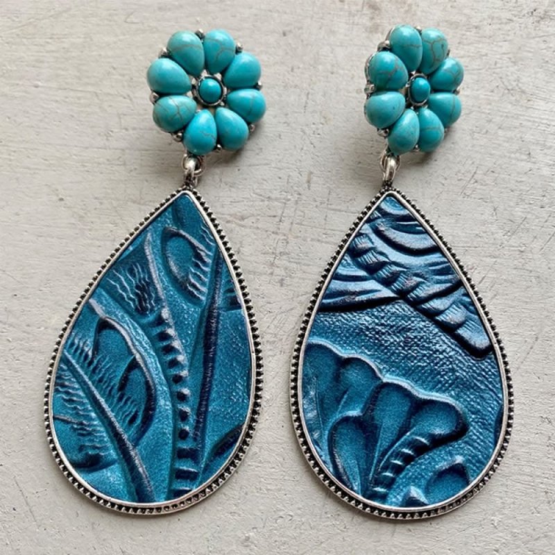 Turquoise Flower Teardrop Earrings - ShalayeFashion