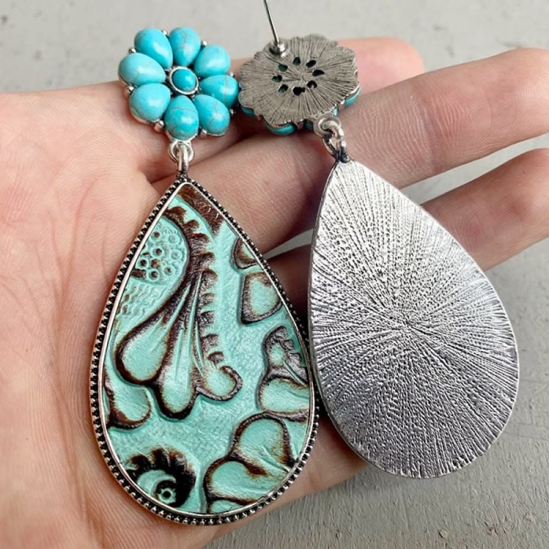 Turquoise Flower Teardrop Earrings - ShalayeFashion