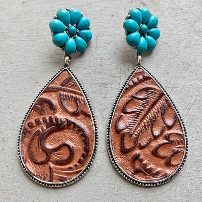 Turquoise Flower Teardrop Earrings - ShalayeFashion