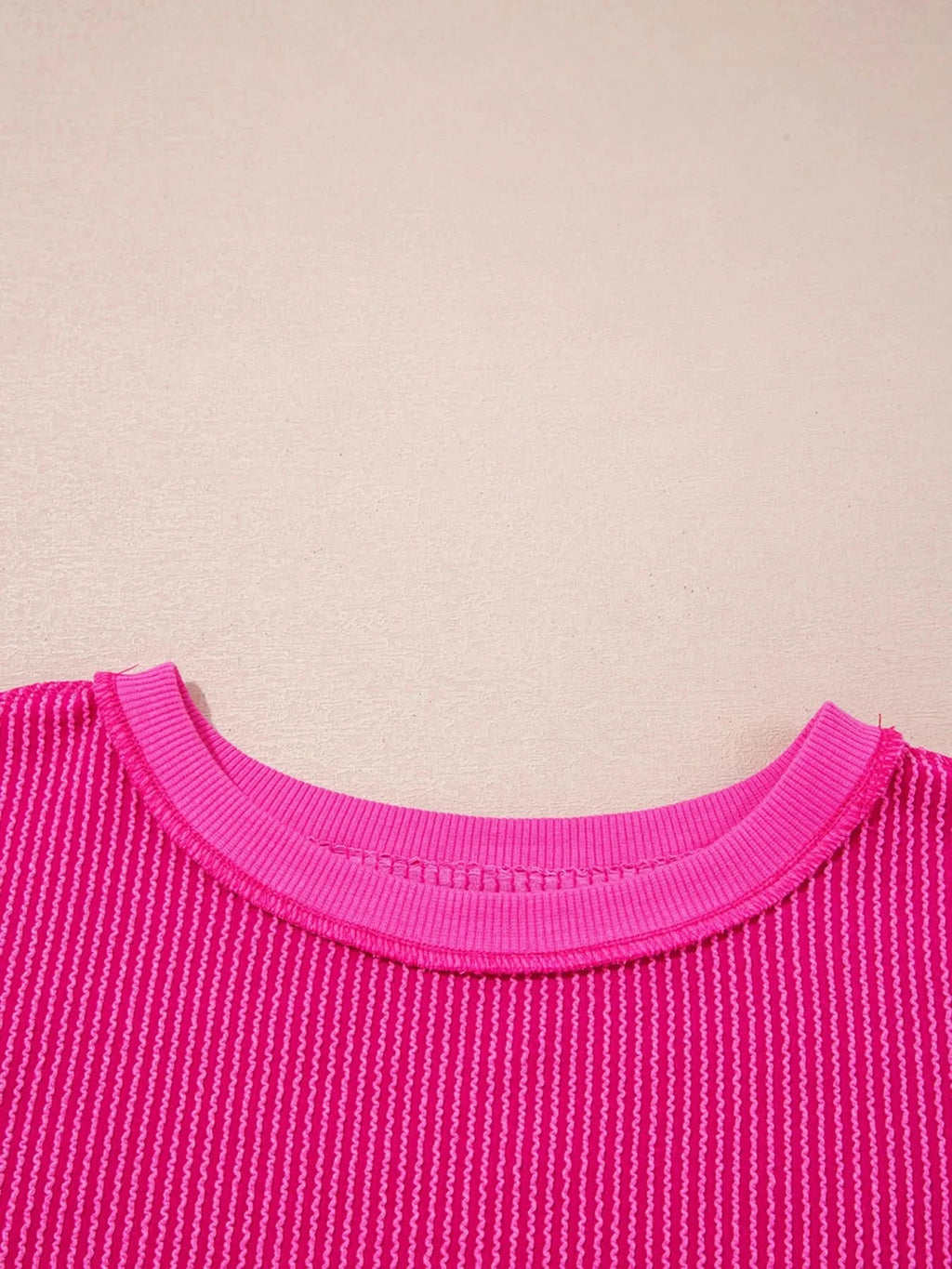 Twisted Rib Uneven Hem Drop Shoulder Loose Sweatshirt - ShalayeFashion
