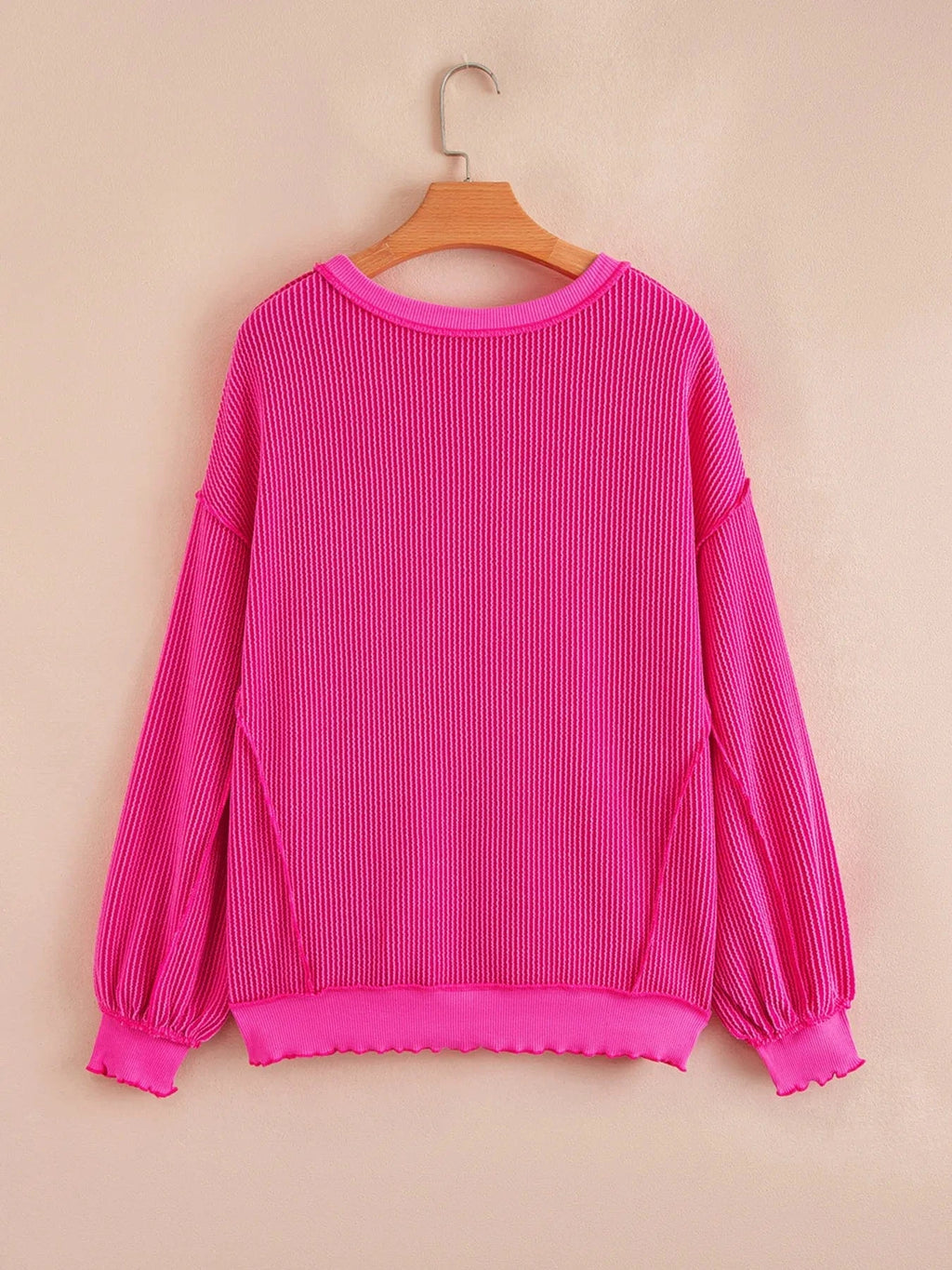 Twisted Rib Uneven Hem Drop Shoulder Loose Sweatshirt - ShalayeFashion