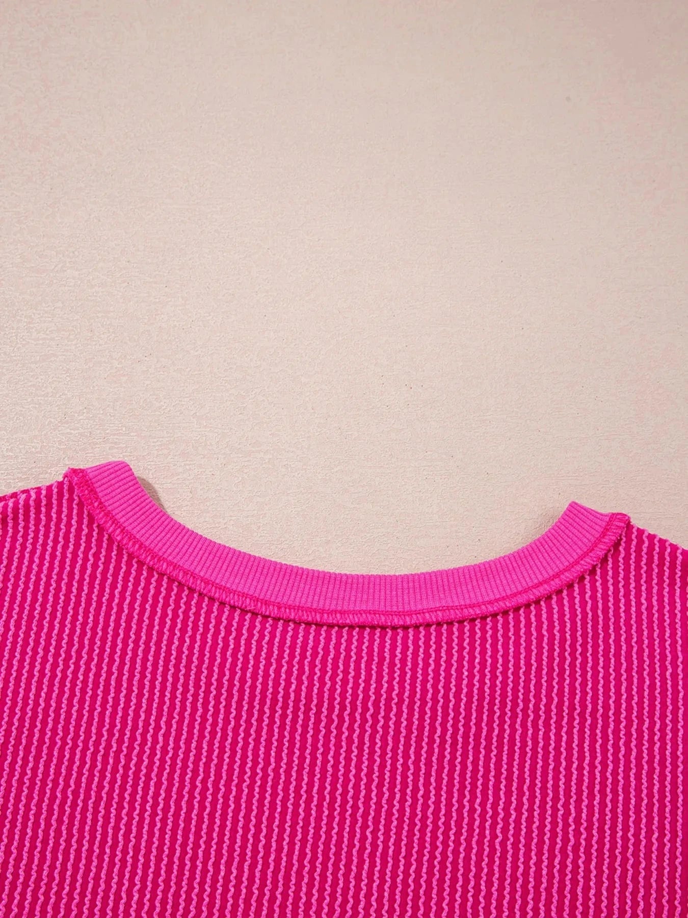 Twisted Rib Uneven Hem Drop Shoulder Loose Sweatshirt - ShalayeFashion