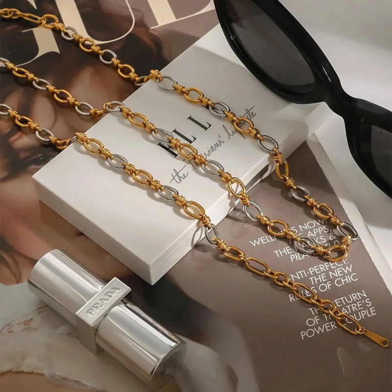 Two - Tone Chain Link Jewelry Set - ShalayeFashion