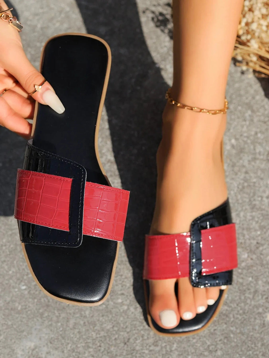 Two - Tone Flat Sandals - ShalayeFashion