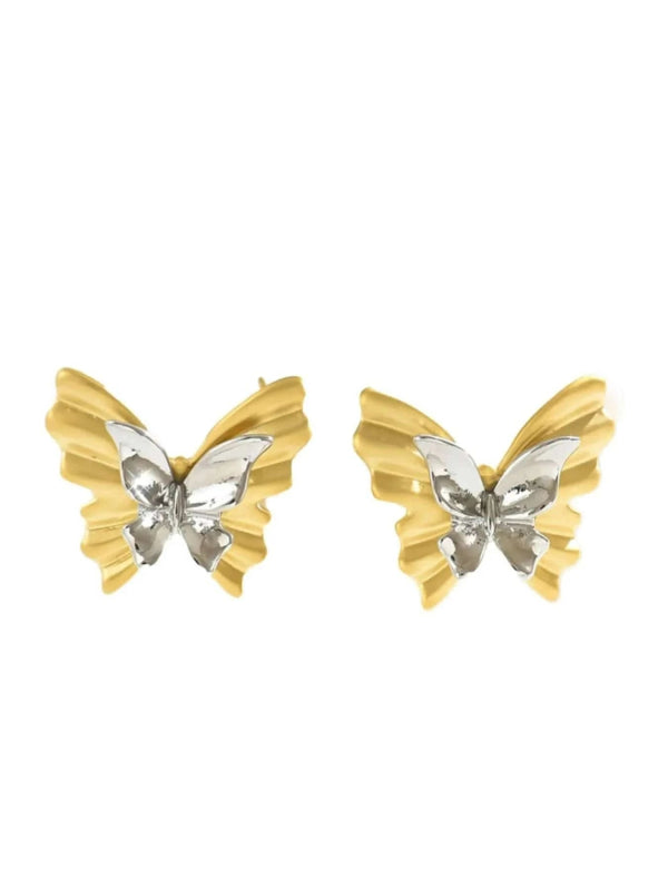 Two - Tone Stainless Steel Butterfly Earrings - ShalayeFashion