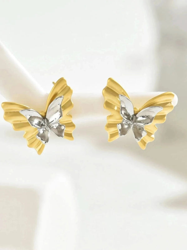 Two - Tone Stainless Steel Butterfly Earrings - ShalayeFashion