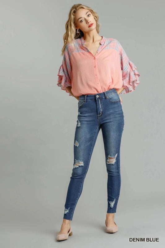 Umgee Distressed Skinny Jeans with Pockets - ShalayeFashion