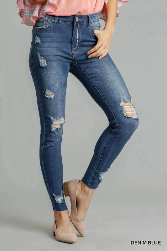 Umgee Distressed Skinny Jeans with Pockets - ShalayeFashion