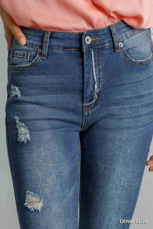 Umgee Distressed Skinny Jeans with Pockets - ShalayeFashion