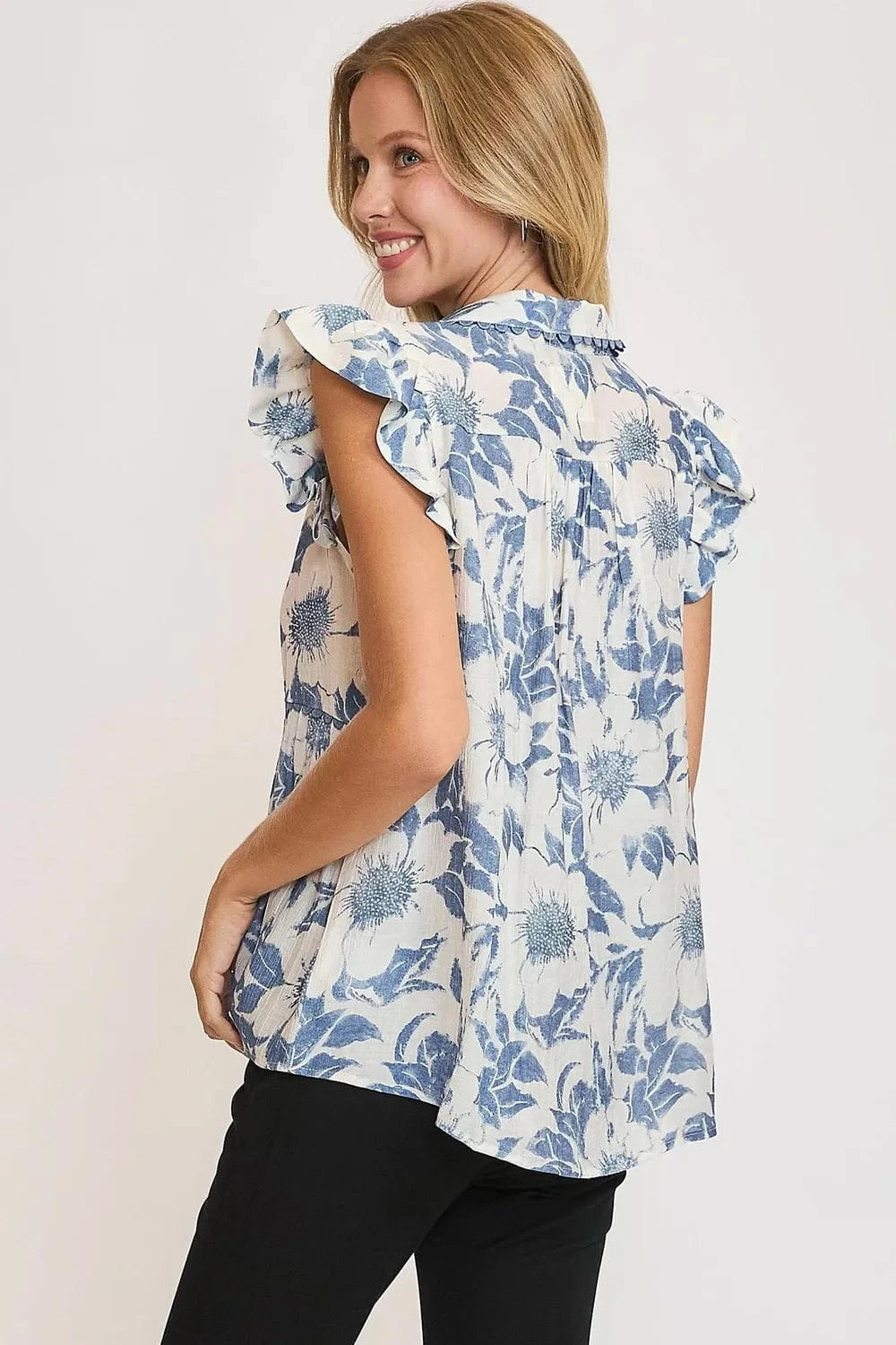 Umgee Full Size Botanical Print Babydoll Top Plus Size - ShalayeFashion