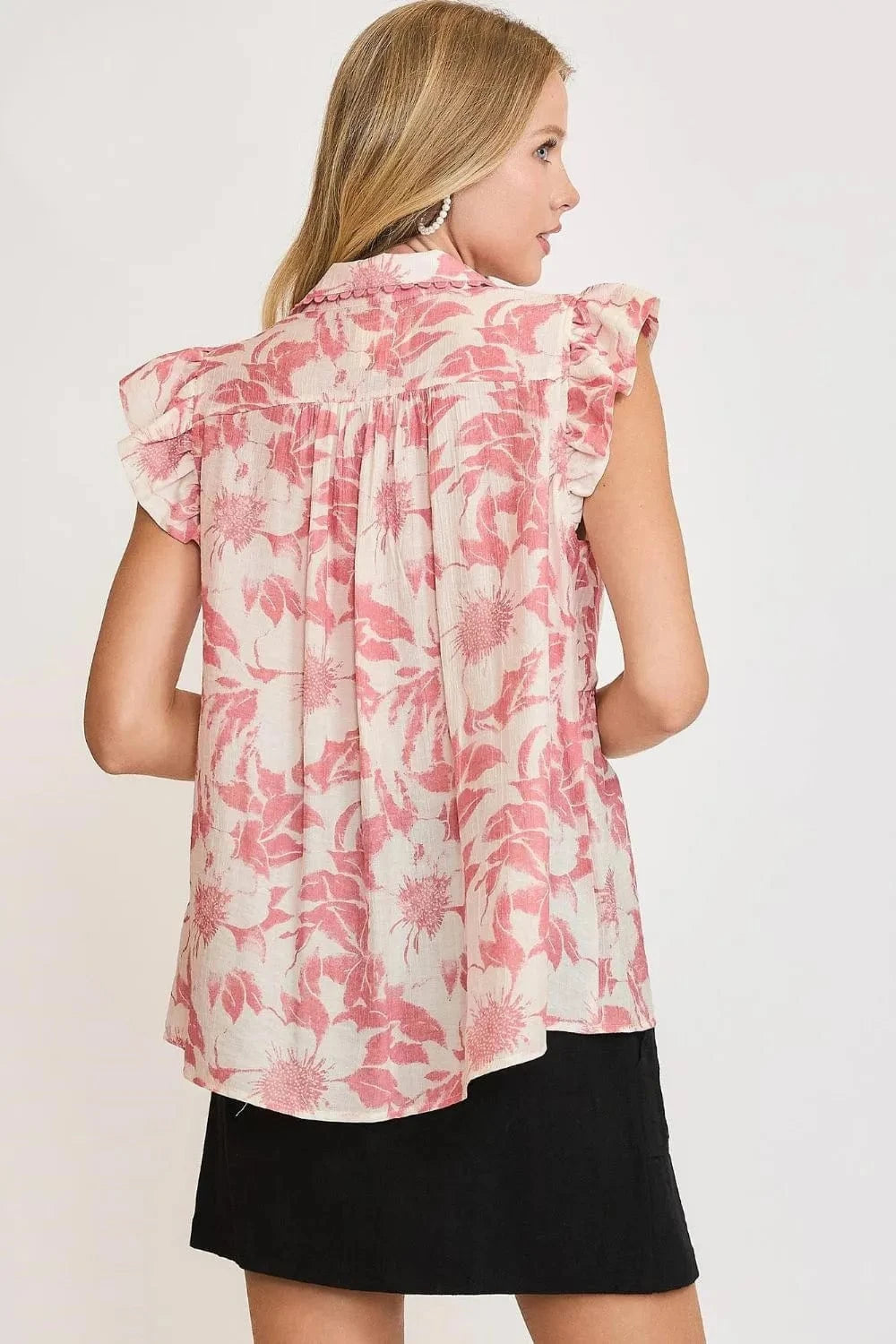 Umgee Full Size Botanical Print Babydoll Top Plus Size - ShalayeFashion
