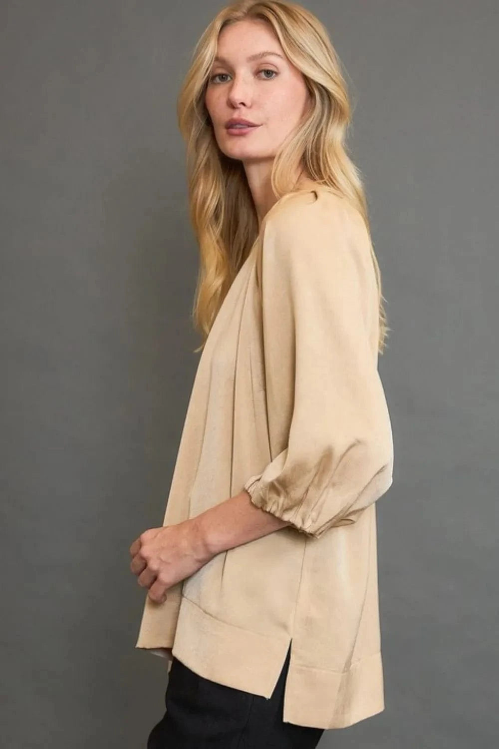 Umgee Full Size Crinkled Satin Top Plus Size - ShalayeFashion