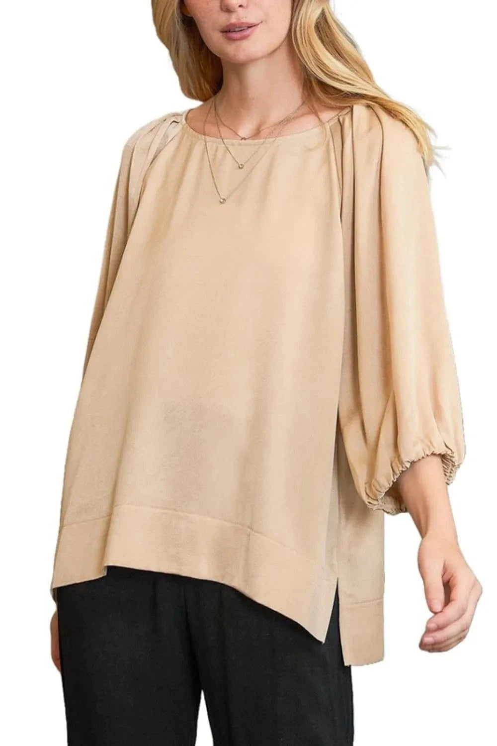 Umgee Full Size Crinkled Satin Top Plus Size - ShalayeFashion