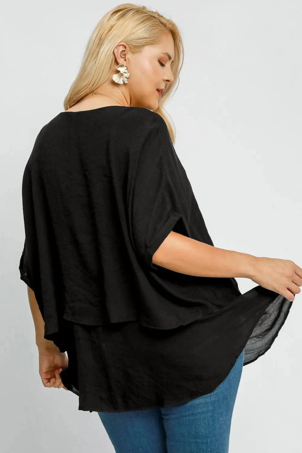 Umgee Full Size Cuffed Half Sleeve Layered Top Plus Size - ShalayeFashion