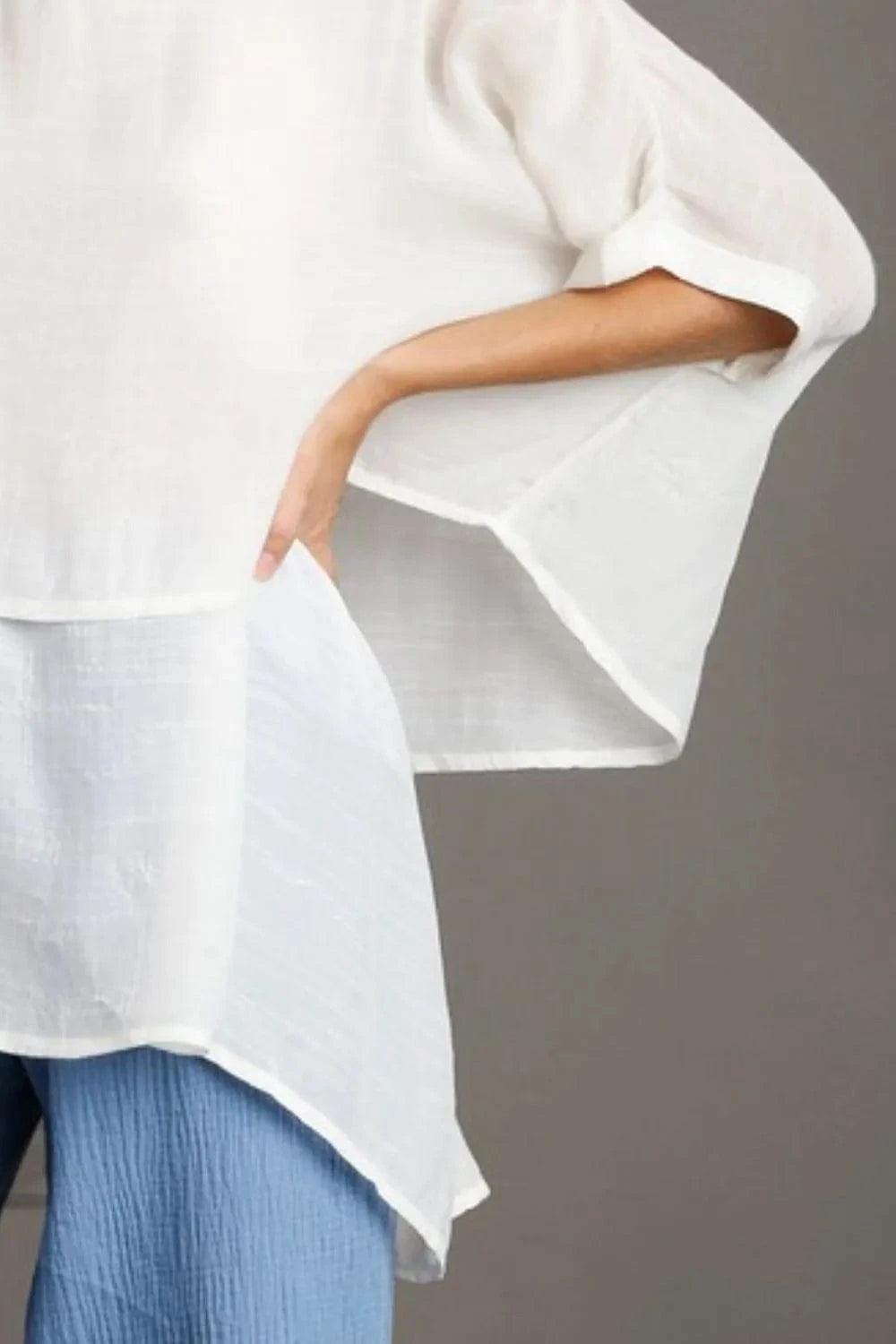 Umgee Full Size Cuffed Half Sleeve Layered Top Plus Size - ShalayeFashion