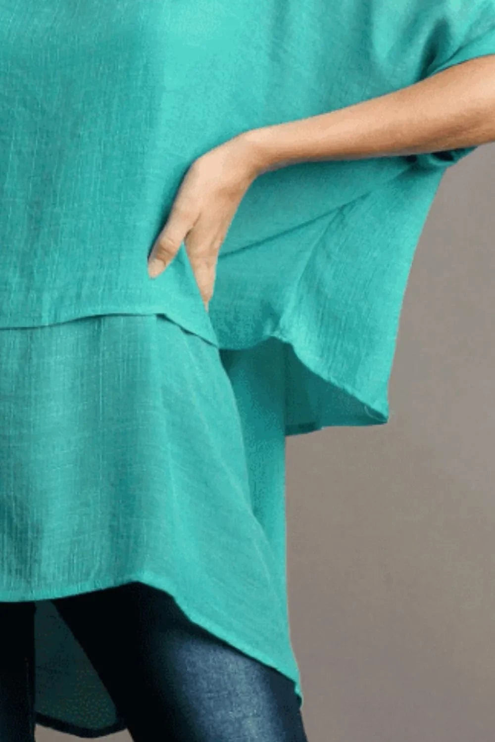 Umgee Full Size Cuffed Half Sleeve Layered Top Plus Size - ShalayeFashion