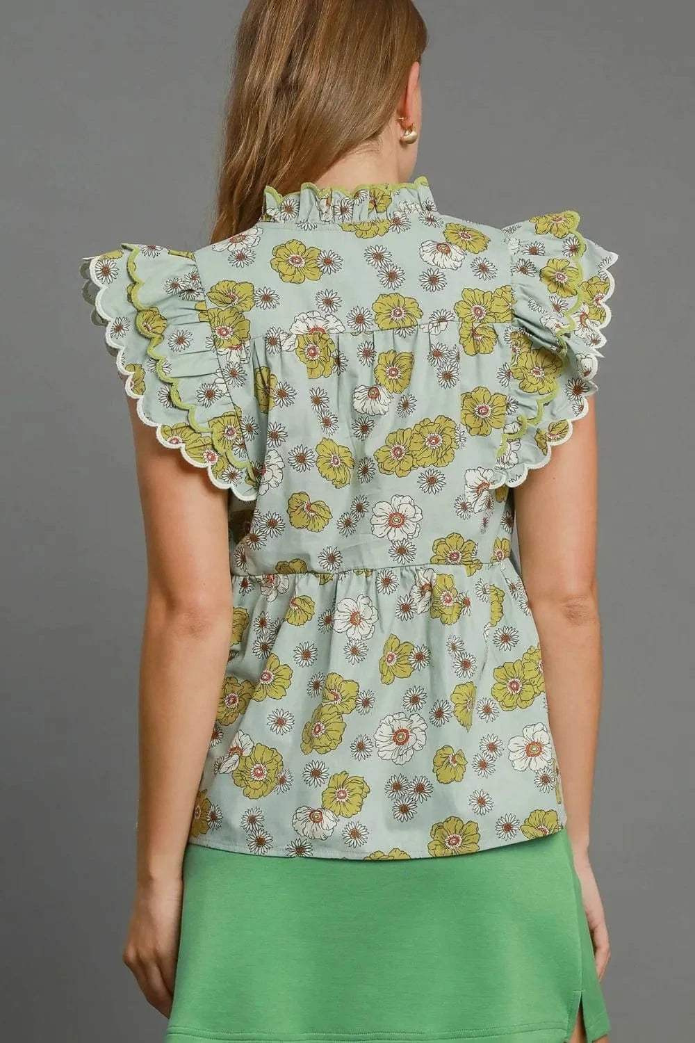 Umgee Full Size Floral Print Peplum Top Plus Size - ShalayeFashion
