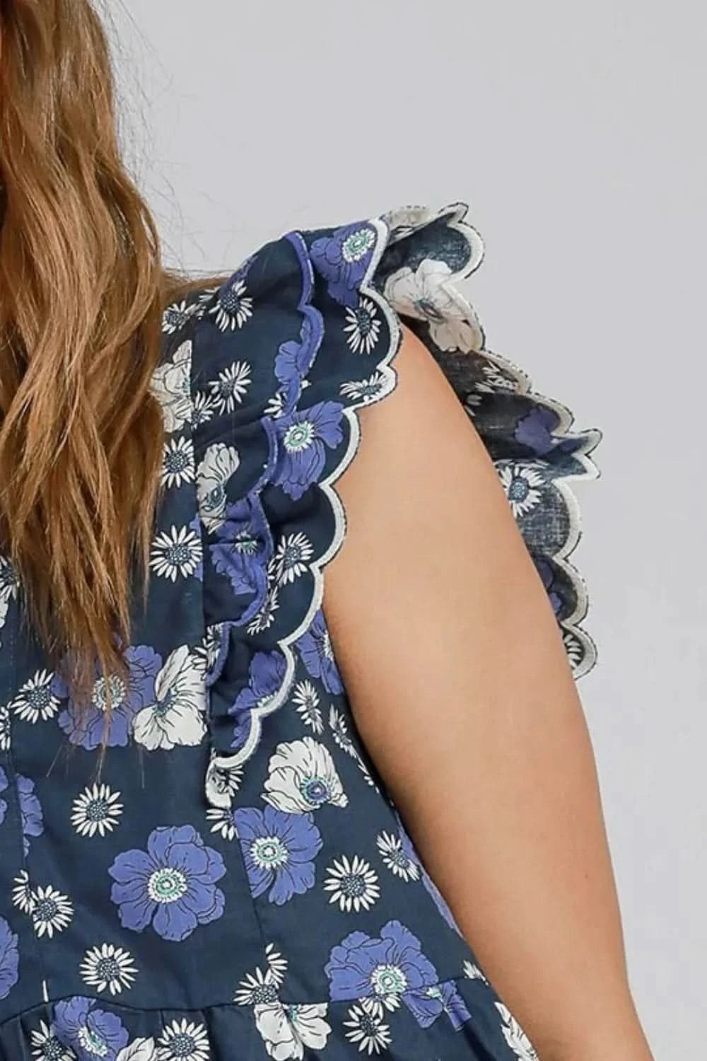 Umgee Full Size Floral Print Peplum Top Plus Size - ShalayeFashion