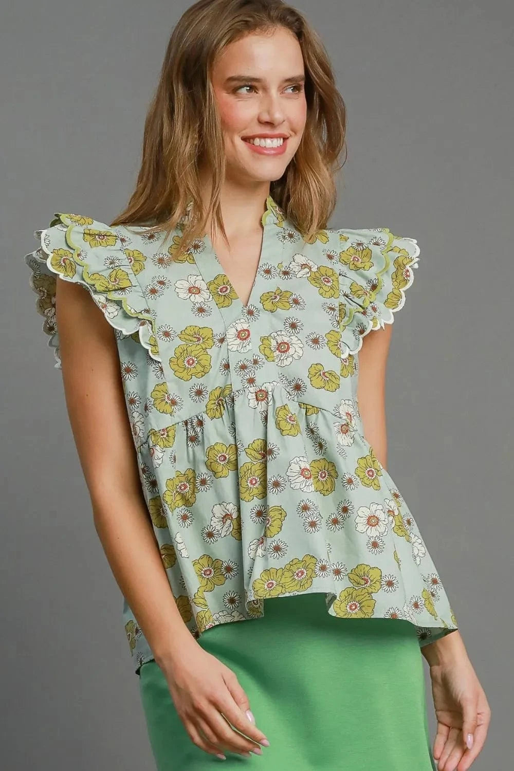 Umgee Full Size Floral Print Peplum Top Plus Size - ShalayeFashion